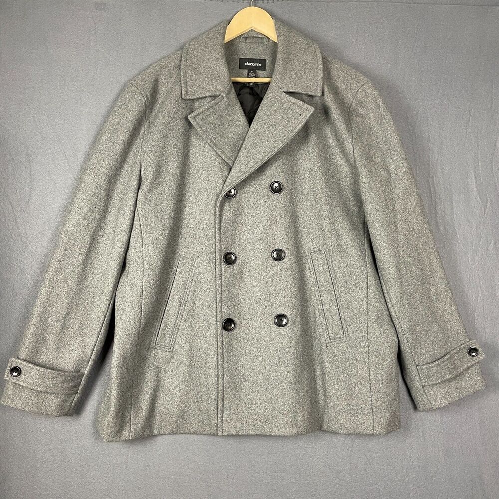 Claiborne Peacoat Women XL Gray Wool Quilted Classic Timeless Preppy Business